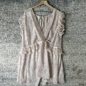 Ted Baker Romper Womens 10‎ White Red Ruffle Wrap Flutter Sleeve Keyhole Chiffon